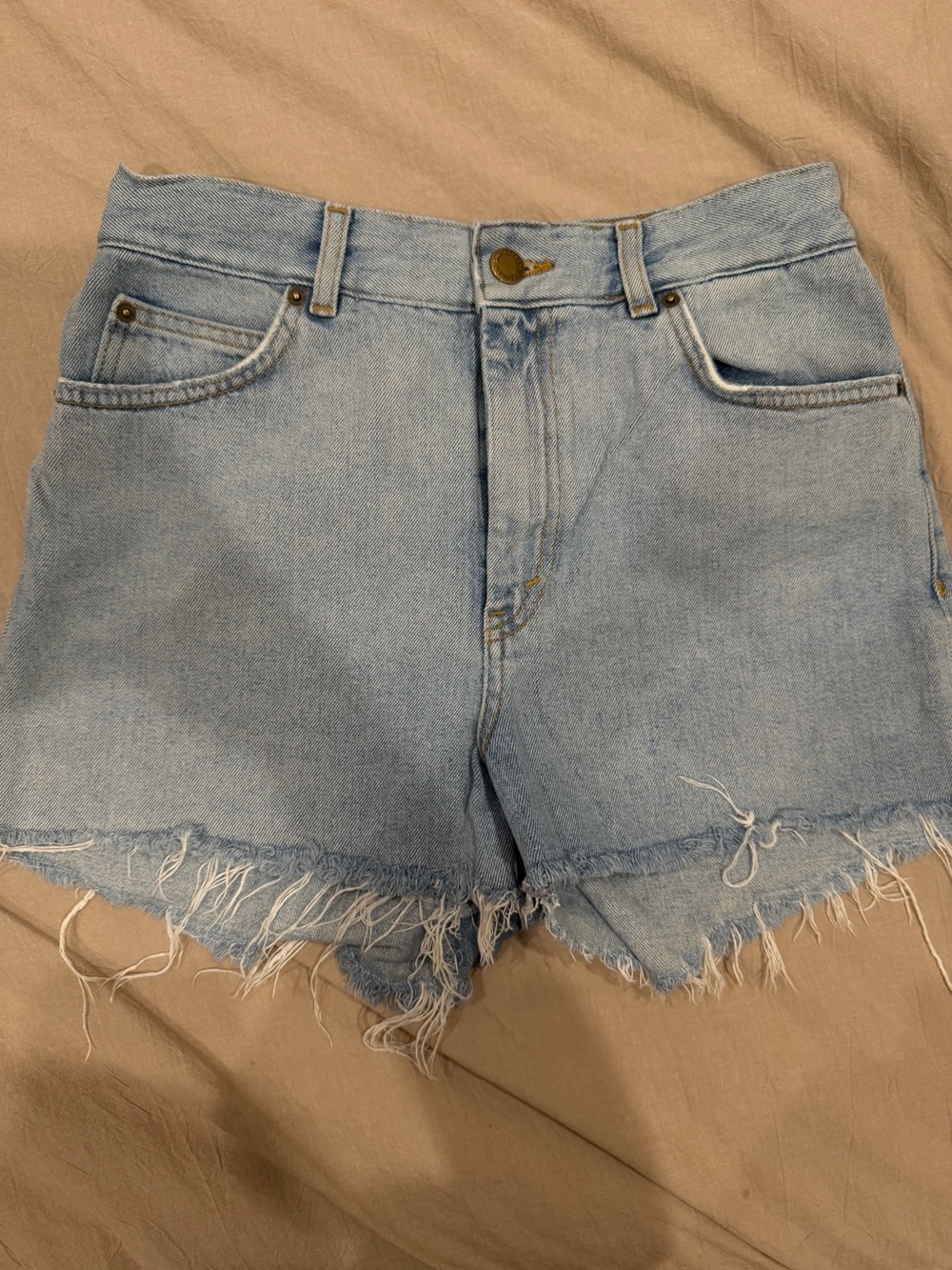 & Other Stories Light Blue High-Waist Frayed Denim Shorts